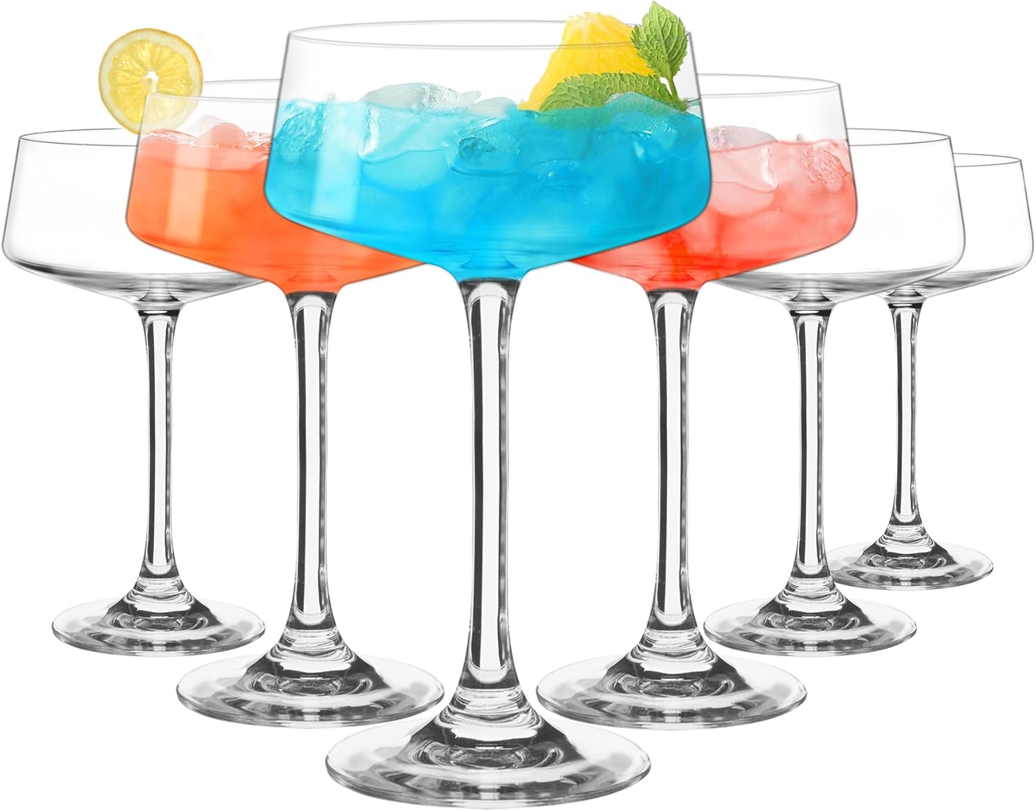 CUCUMI 8oz Martini Glasses, Coupe Glasses Set of 6, Premium Crystal Cocktail Glasses, Champagne Coupe Glass, Handblown Drinkware Set for Bar, Cocktails, Martinis, Margaritas, Parties
