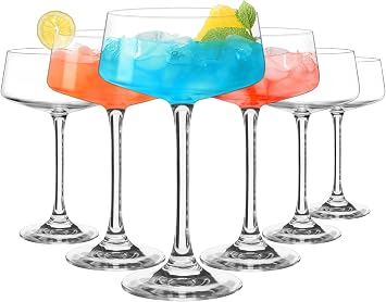 CUCUMI 8oz Martini Glasses, Coupe Glasses Set of 6, Premium Crystal Cocktail Glasses, Champagne Coupe Glass, Handblown Drinkware Set for Bar, Cocktails, Martinis, Margaritas, Parties