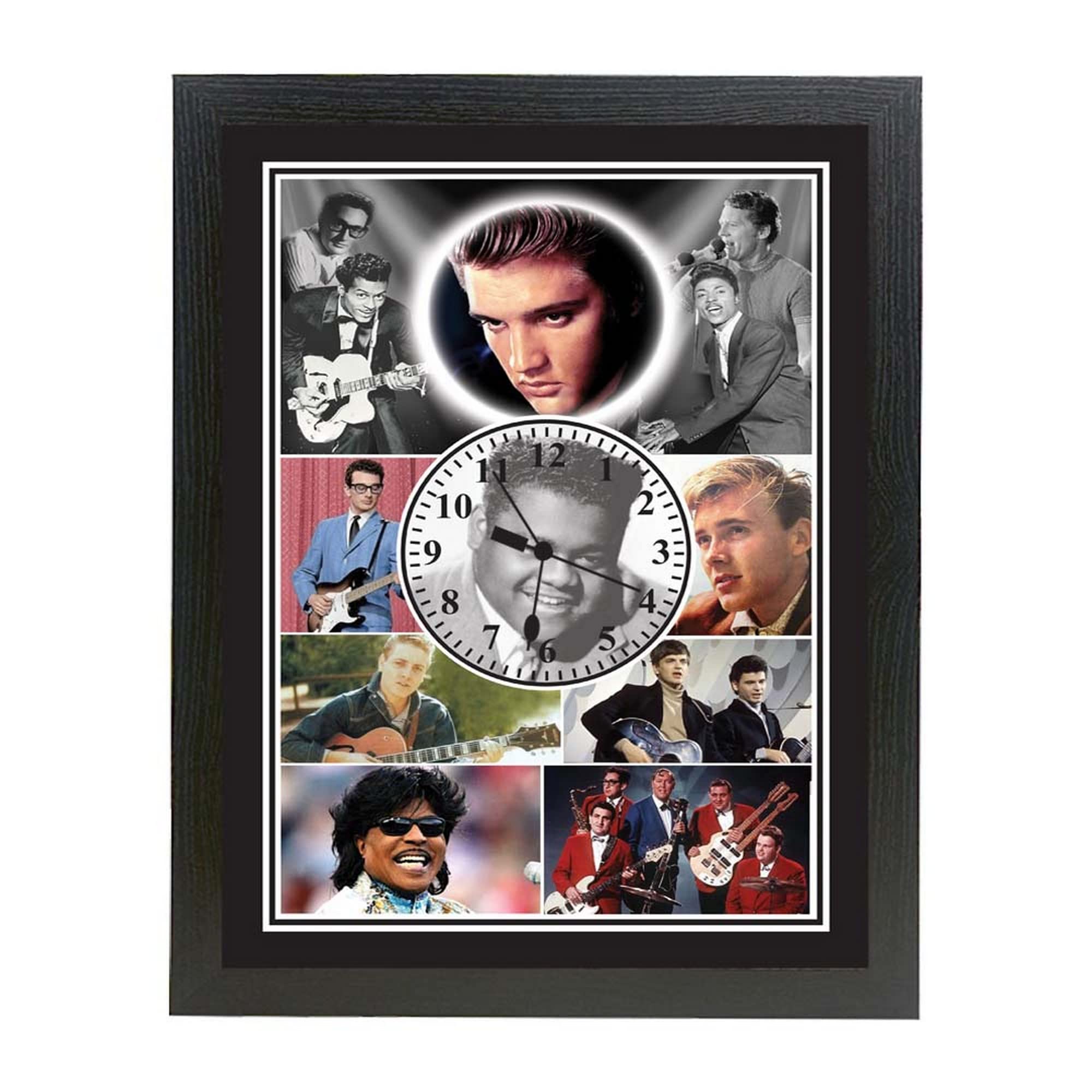 Rock n Roll Greats of the 50s & 60s Music Icon Framed Wall Mountable Clock Gift
