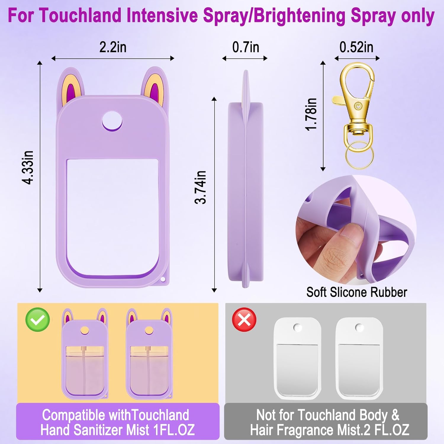 4Pcs Silicone Case Compatible with Touchland Hand Sanitizer Spray Holder Portable Protective Case with Keychain Cute Stylish Hand Sanitizer Spray Accessory for Power Mist and Glow Mist 1 Fl Oz - Image 4