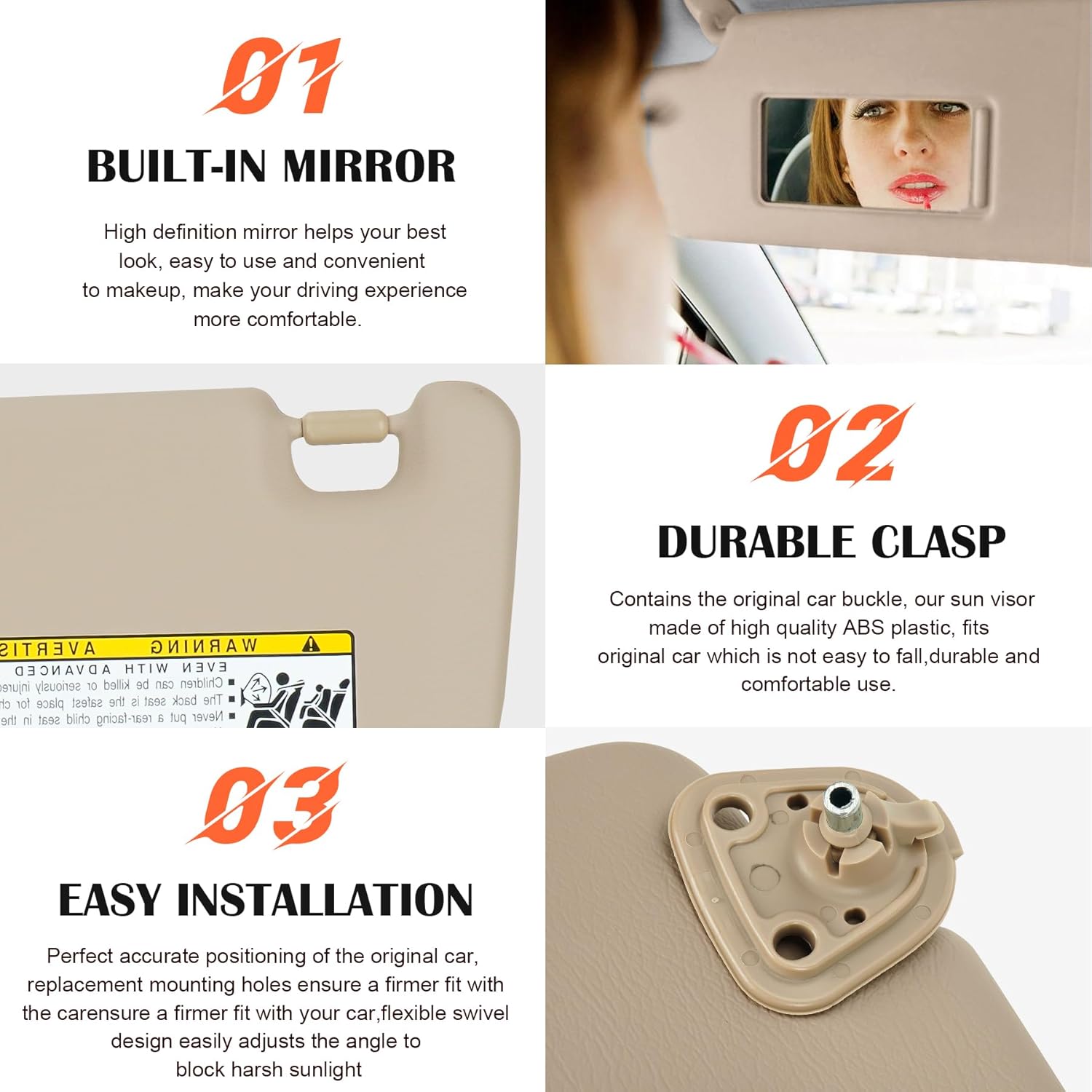 Beige Right Passenger Side Sun Visor Replacement Compatible with 2004 2005 2006 2007 Toyota Highlander Replace 74320-48260-a0