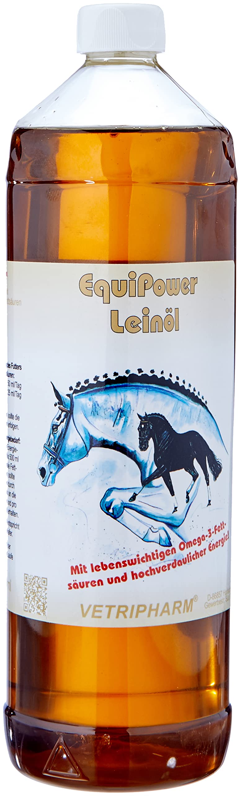 EquiPower Leinöl 1 l – Reines Leinöl, kaltgepresst, Omega-3-Fettsäuren