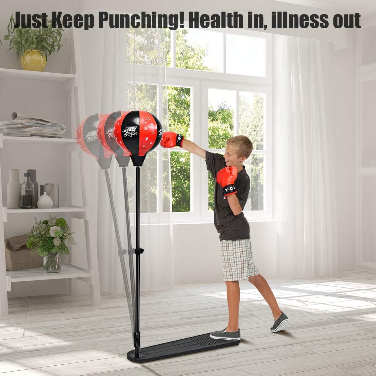 Costzon Punching Bag with Stand, Height Adjustable Reflex Bag w/Boxing Gloves, Hand Pump for Adults & Teens, Freestanding Kids Boxing Set for Speed Training, Fitness, Stress Relief, Exercise