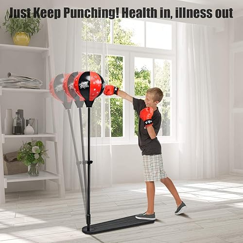 Miniatura 6 de Costzon Saco de boxeo con soporte, bolsa reflectante de altura ajustable con guantes de boxeo, bomba de mano para adultos y adolescentes, juego de