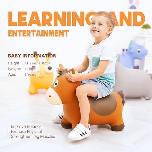 Vista 31 de ZOOJOY Bee Bouncy Animals Hopper, tolva inflable para rebotar, para interiores y exteriores, juguetes para saltar de rebote para niños pequeños