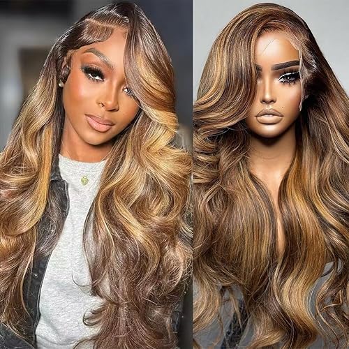 4/27 Ombre Human Hair Wig For Black Women,13x4 Body Wave Highlight HD Lace Front Wigs Human Hair Pre Plucked With Baby Hair,Brazilian Honey Blonde Wig Human Hair Colored Wigs Human Hair 20 Inch - 20 Inch - 4/27 Ombre Lace Wig