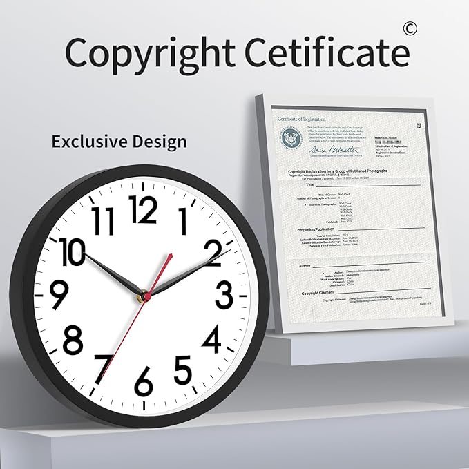 Reloj de Pared Analógico AKCISOT 14 Pulgadas - Silencioso - Negro miniatura 6