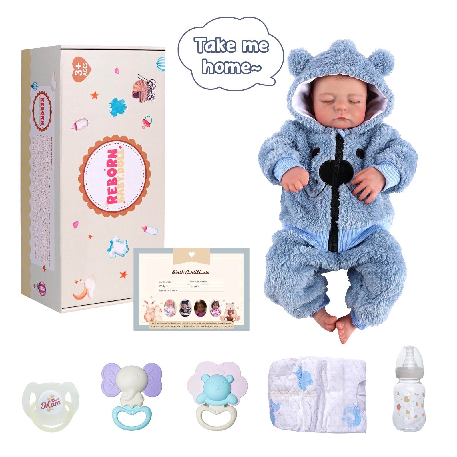 JIZHI Reborn Maschio - 20 Pollici Bambole Neonate Realistiche Fatte a Mano con Corpo in Stoffa Morbido - Bambola sembra un bambino vero (ragazzo occhi chiusi)