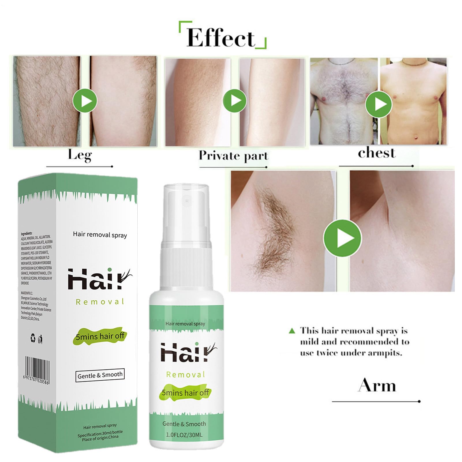 Hair Off spray do depilacji, spray do depilacji, hormonalny krem do depilacji twarzy, dla kobiet, nadaje się do skóry wrażliwej