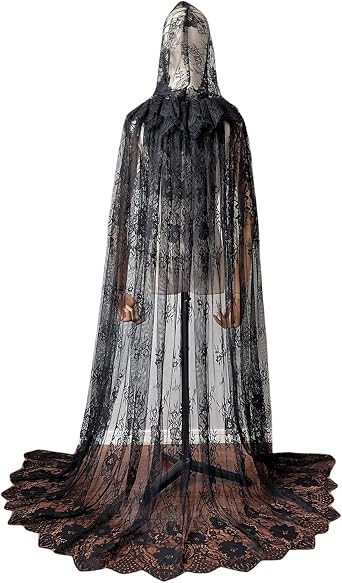Halloween Cloak with Hood Unisex Adult Lace Cape Christmas Costums