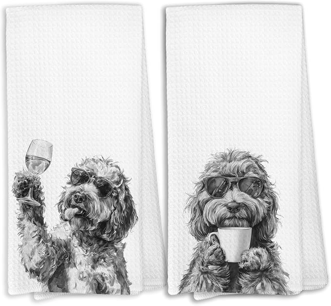 Goldendoodle Gifts Wine Hand Towels for Bathroom Kitchen, Gifts for Golden Doodle Dog Wine Lovers, Golden Doodle Dog Hand Towels Decorative Set of 2,Dining & Entertaining
