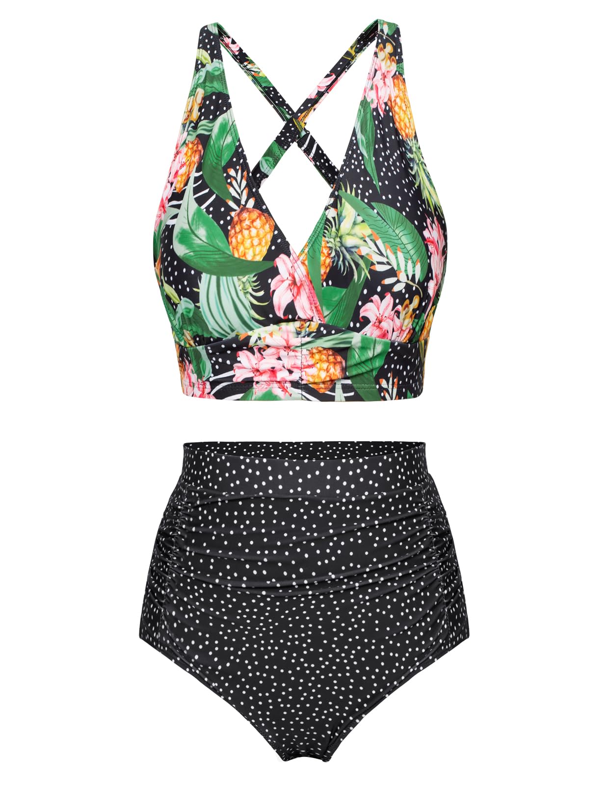 Hanna Nikole Bikini de cintura alta para mujer, tallas grandes, traje de baño push up, traje de baño de dos piezas