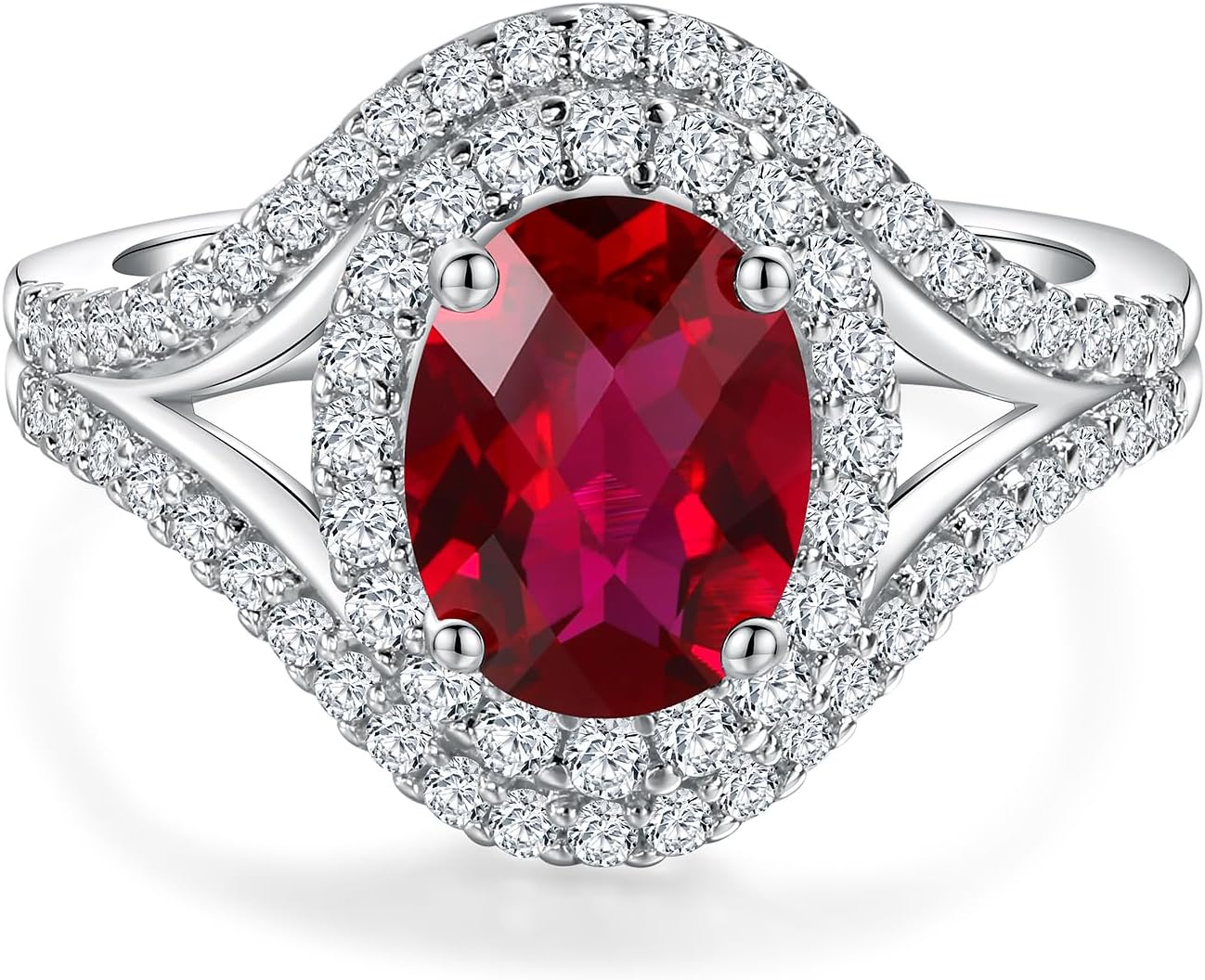 Womens Engagement Ring 925 Sterling Silver Oval Elongated Cushion Cut Sapphire/Ruby/Emerald/Opal Gemstone Anniversary Statement Cocktail Halo Ring Size 6 to 10 (with Gift Box) - Image 8