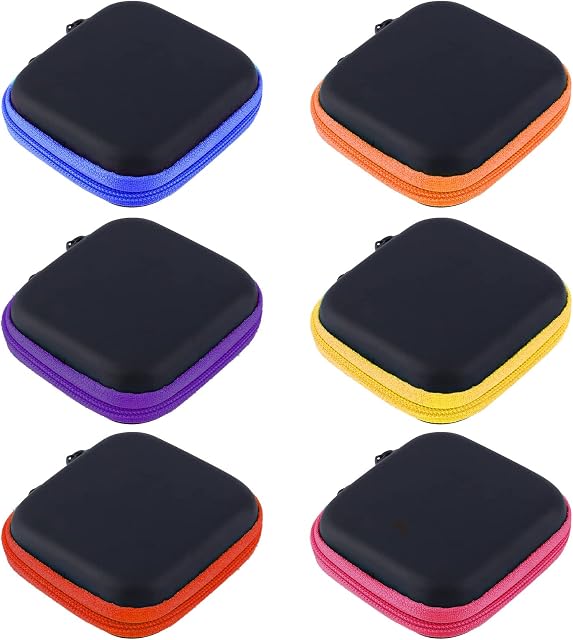 TSHAOUN 6 Pcs Earphone Cases, Headphones Travel Organizer Case for Earphone USB Cable Charger, Mini Square Earphones Carrying Case (Multicolor)