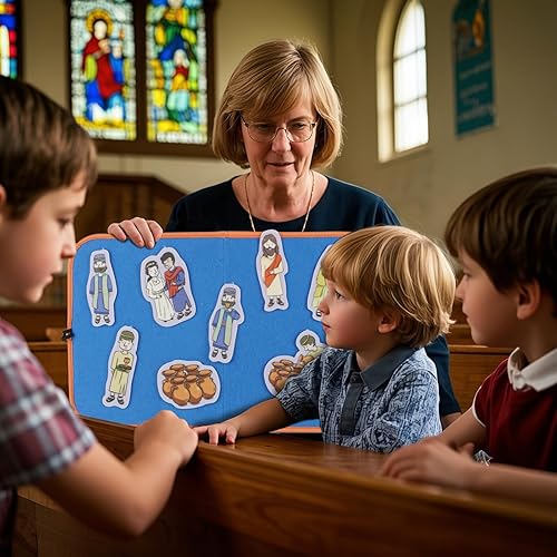 Miniatura 4 de CHEFAN Juego de 4 tablas de fieltrofranela, piezas de fieltro precortadas para niños en edad preescolar, historia bíblica, Jesús sana a un