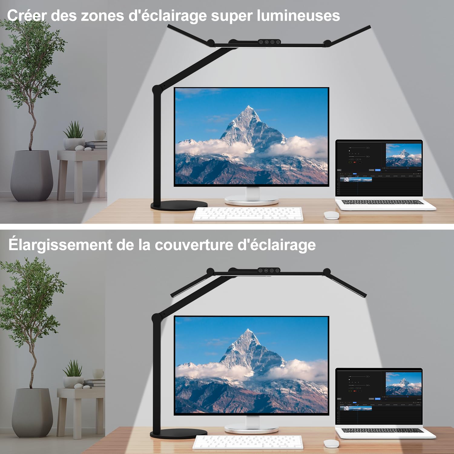 1500 Lumen Schreibtischlampe LED dimmbar – 24W Tageslichtlampe mit Sockel und Umgebungslicht, drehbare Tischlampe für Homeoffice & Büro, automatische Schreibtisch Monitor Lampe zum Zeichnen & Arbeiten