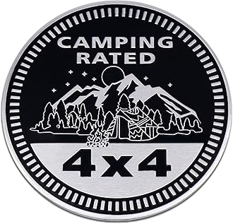 Camping Badge Rated Car Emblem, 4 x 4 3D Metal Car Badge Decals Stickers Round Emblem Decals, Universal Exterior Decorations Accessories Emblems Badge for Jeep Wrangler Vehicles Truck SUV RV