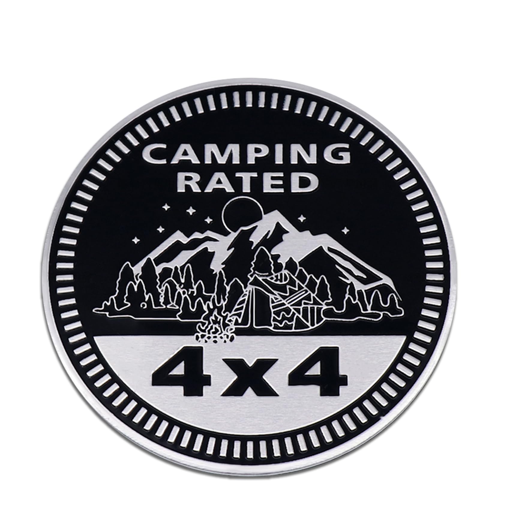 Camping Badge Rated Car Emblem, 4 x 4 3D Metal Car Badge Decals Stickers Round Emblem Decals, Universal Exterior Decorations Accessories Emblems Badge for Jeep Wrangler Vehicles Truck SUV RV