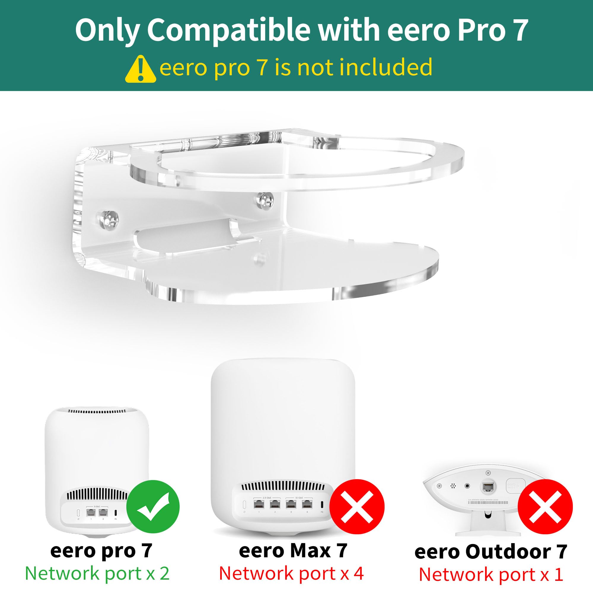 HomeMount Lot de 2 supports muraux pour routeur eero Pro 7, support mural en acrylique transparent avec anneau de protection sécurisé, support WiFi peu encombrant pour la maison et le bureau
