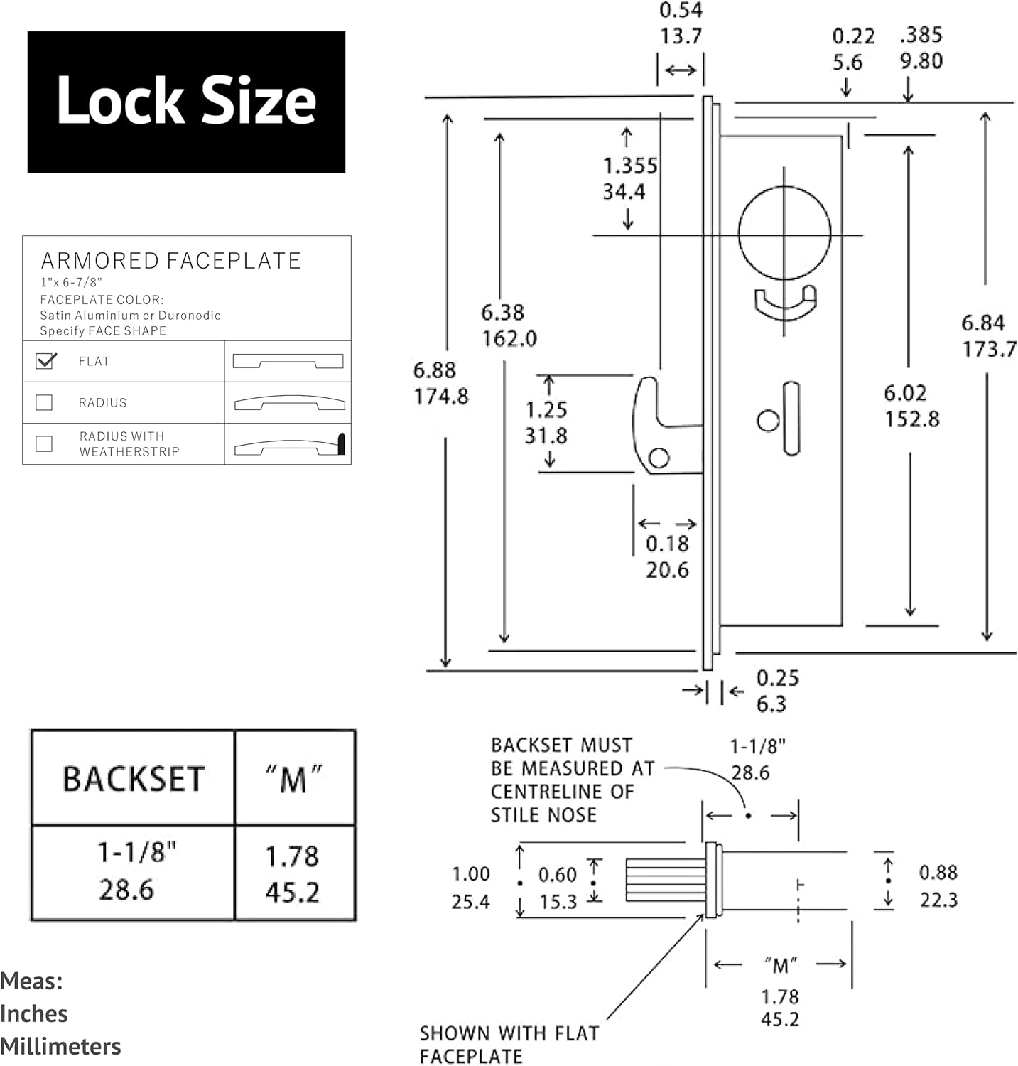 elox Storefront Narrow Stile Mortise Door Lock Hook Deadbolt, Sliding Deadbolt & Zinc Alloy Cylinder Combo with Key & Adams rite cam, (1-1/8" Backset, Aluminum Color)