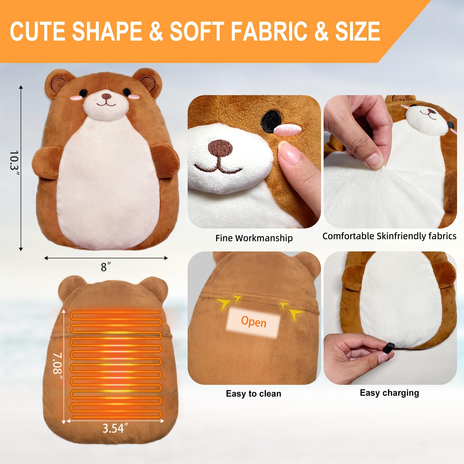 Bear - Almohadilla térmica eléctrica USB para calambres menstruales y alivio del dolor, bonita almohadilla de calor eléctrica USB de felpa para espalda, cuello, hombros, dolor menstrual, regalo