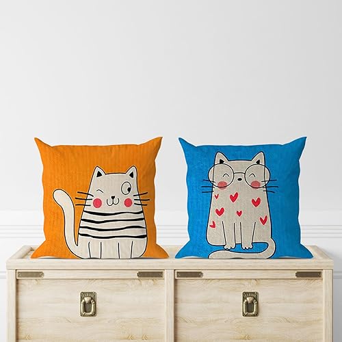 Miniatura 4 de Juego de 4 fundas de almohada de 18 x 18 pulgadas para decoración de la habitación de los niños, diseño de gato mirando fijamente, regalo para
