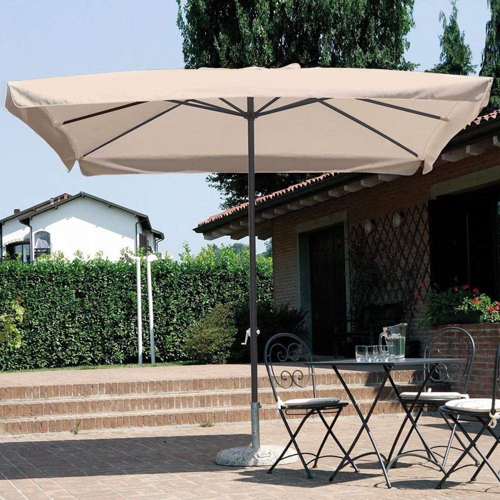 BAKAJI Sombrilla de jardín con poste central de 3 x 2 m, poste de acero, cierre de polea, sistema Air Vent para decoración exterior, cenador, piscina, jardín, terraza, ambientes exteriores