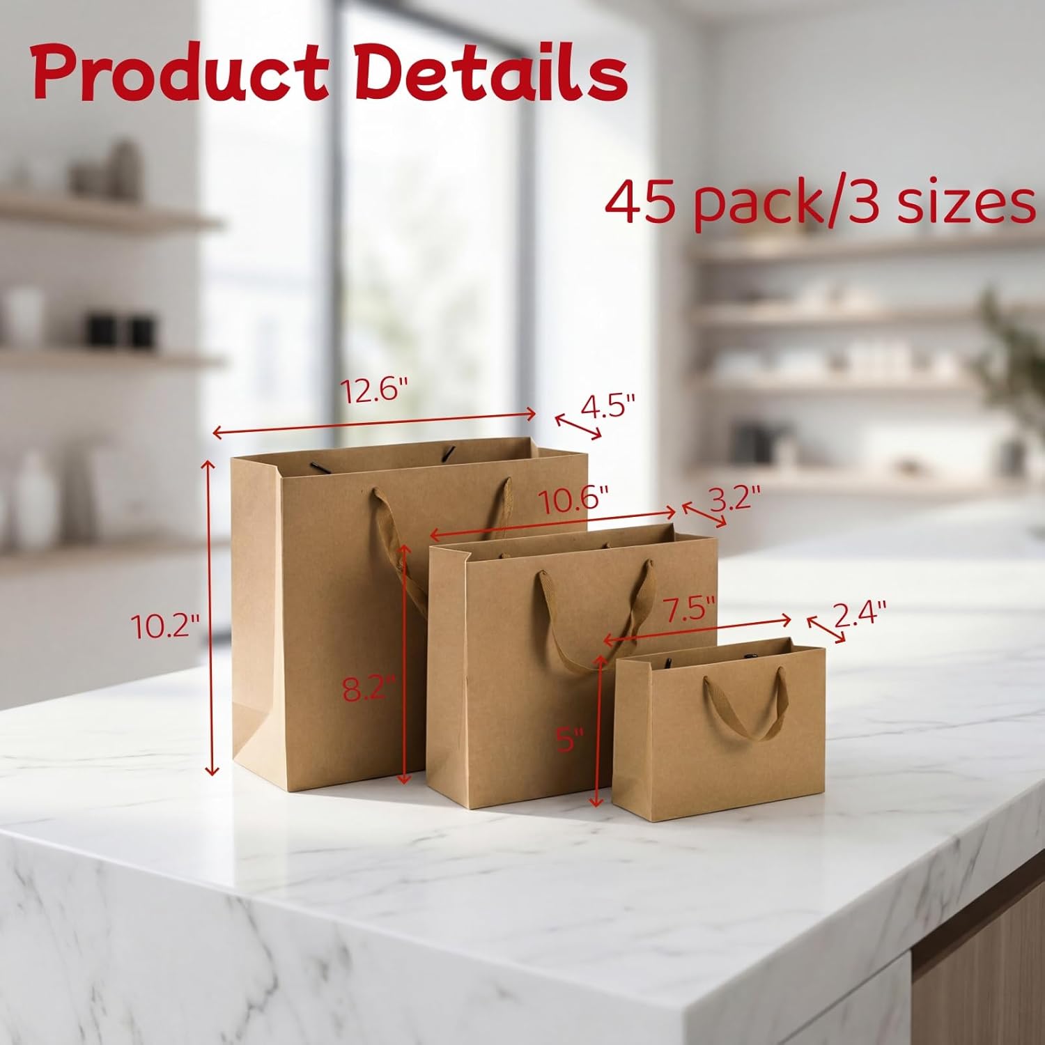 Lyellfe 45 Pieces Brown Gift Bags, Heavy Duty Kraft Paper Bags with Handle Bulk, Assorted Recycled Shopping Retail Merchandise Bags for Valentines Day, Birthday, Wedding