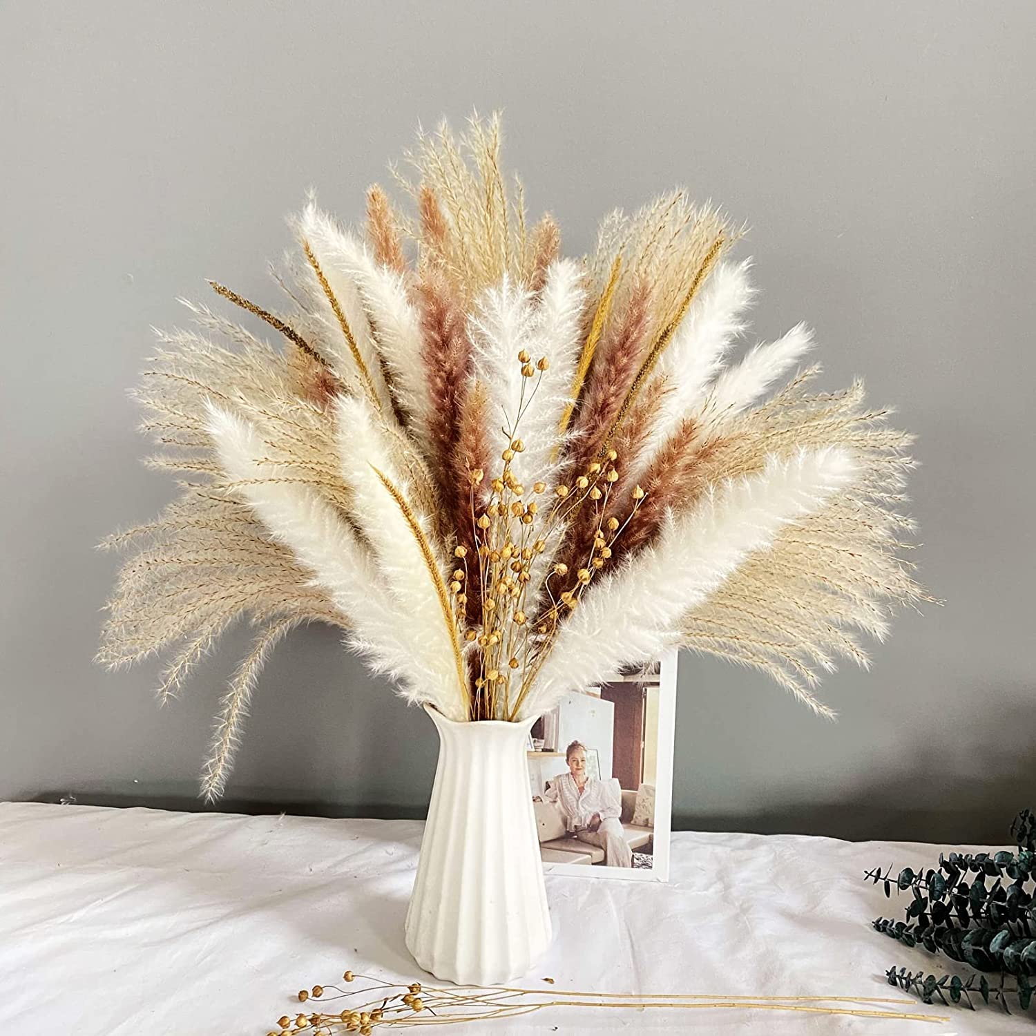 Buy 90Pcs Natural Dried Pampas Grass Bouquet Fluffy Pampas Grass Decor