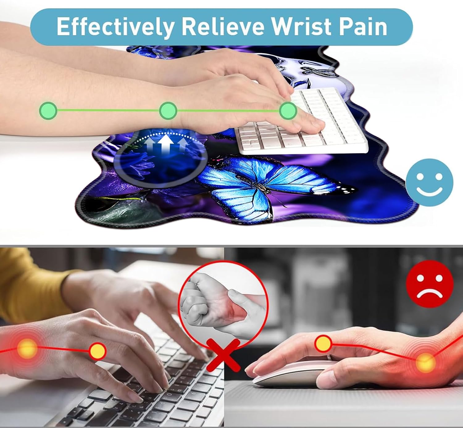 Large Mouse Pad and Keyboard Wrist Rest, Desk Pad for Keyboard and Mouse, 4-in-1 Large Gaming Mouse Pad with Wrist Support, Desk Mat for Home Office Study Game-Skull and Butterflies