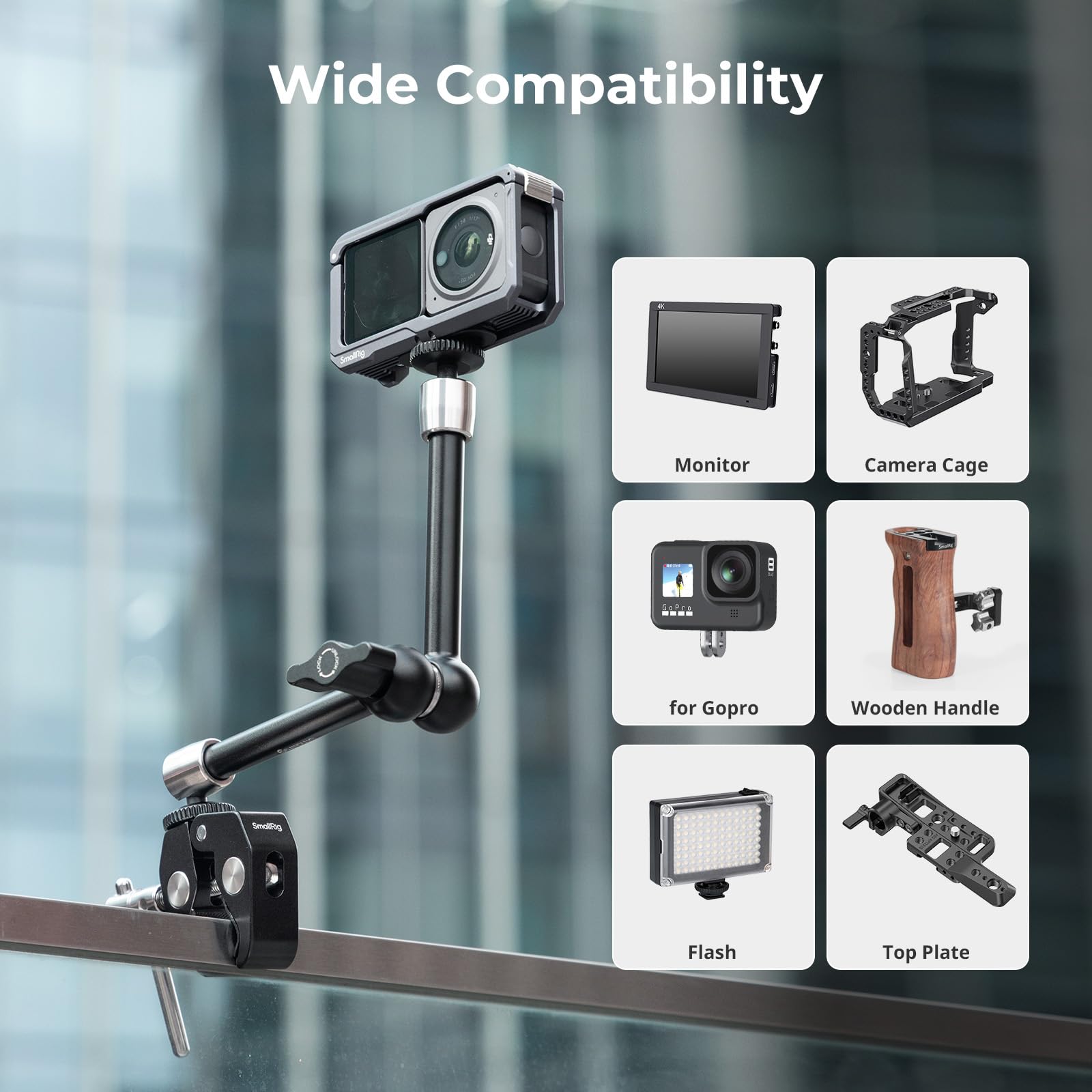 SMALLRIG 9,8-calowy Magic Arm 2-Pack, regulowany przegubowy uchwyt cierny z gwintem 1/4"-20, do montażu monitora kamery/światła LED, 5317