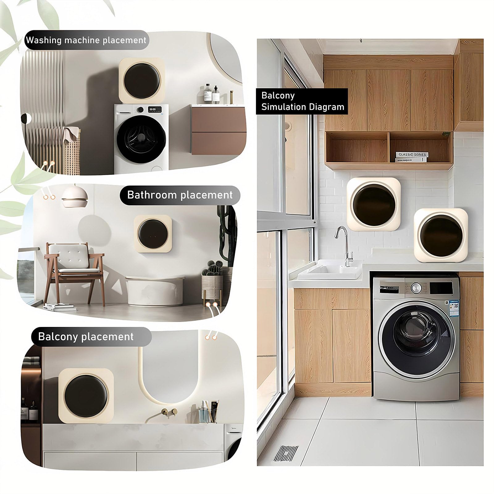 Mini Machine à Laver Et Lave Linge Mural, Lave Linge Séchant 2 En 1 Avec Séchage Haute Température, Portable Ou De Bureau, Sous-Vêtements Et Chaussettes, Tambour En Acier Inoxydable WallMount