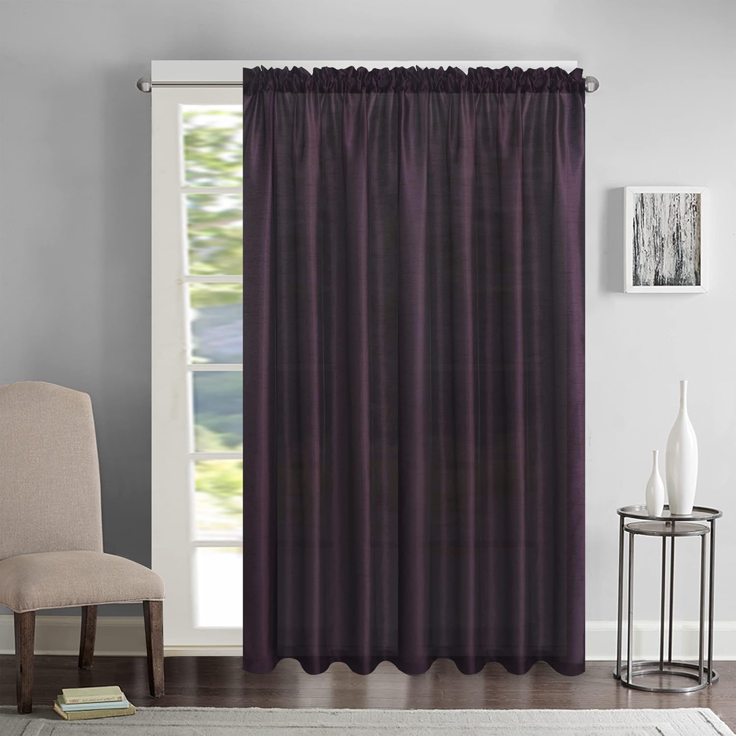 GYROHOME Faux Silk Sheer Curtains with Rod Pocket Light Reducing Window Treatment for Living Room Bedroom Dining Room Patio Door, 1Panel, Olive Green, 100x120inch