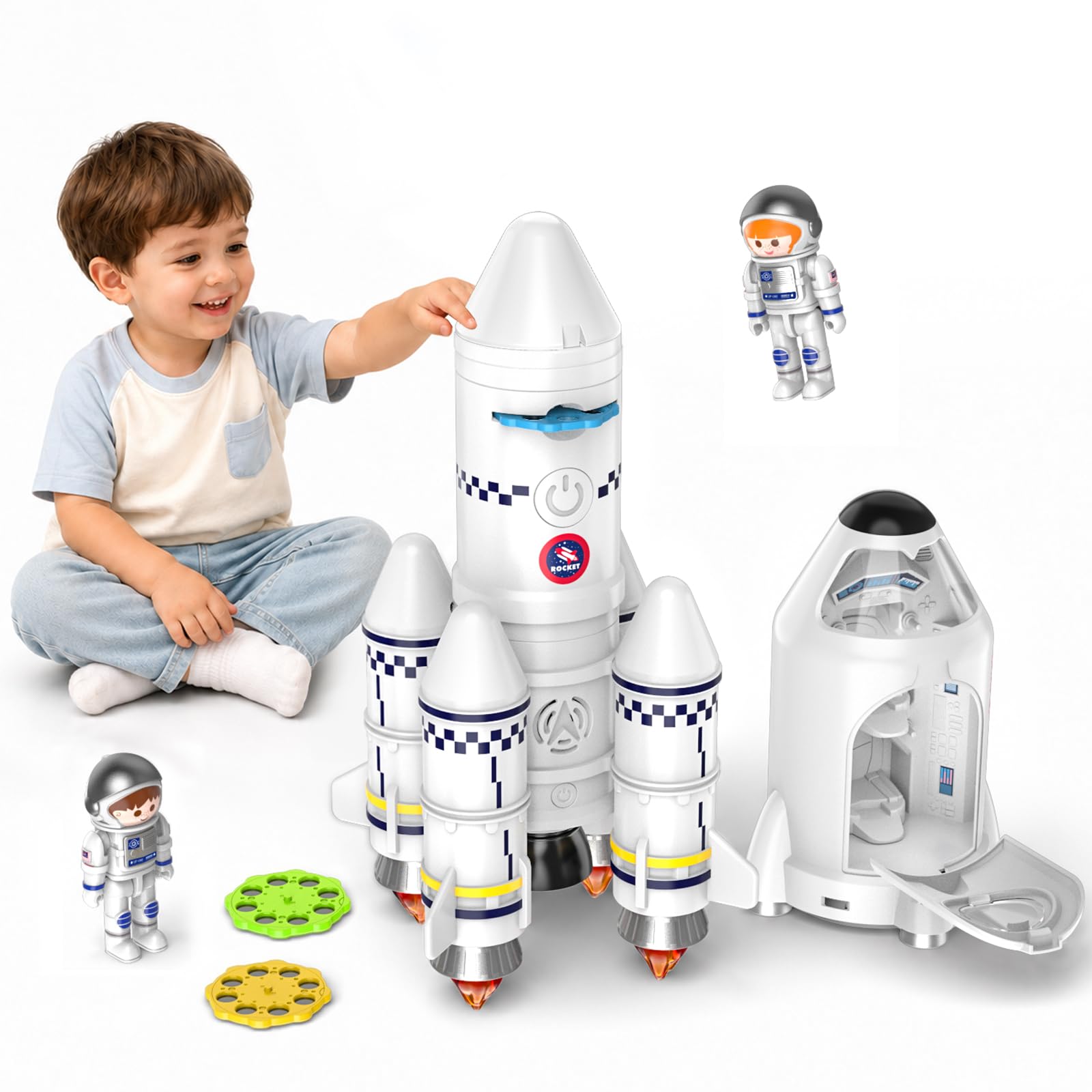 JeeMoien Rocket Ship Toys for Kids 3-5 5-8, Space Rocket Toy with Astronaut & Space Shuttle Toys, Kids Spaceship Toy Educational Learning Boys Girls Birthday Gift for 4-9 Year Old