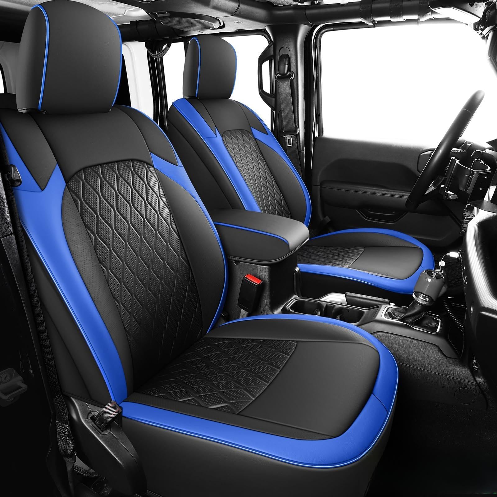 Coverado Seat Covers Fullset for Jeep Wrangler, Waterproof Car Seat Covers for Truck Automotive Seat Covers Custom Fit for 2018-2026 Jeep Wrangler JL Seat Covers 4-Door with Rear Cupholder Only（Blue）