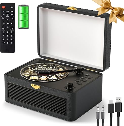 Gueray Reproductor de CD portátil Bluetooth reproductores de CD retro con altavoces Vintage CD-Player 3600mAh recargable y radio y control remoto