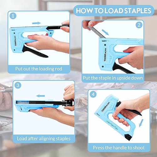 Miniatura 31 de Juego de 27 pistolas de grapas rosadas, uso doméstico, 3 en 1 con 900 grapas, pistola grapadora para madera resistente, tela, manualidades