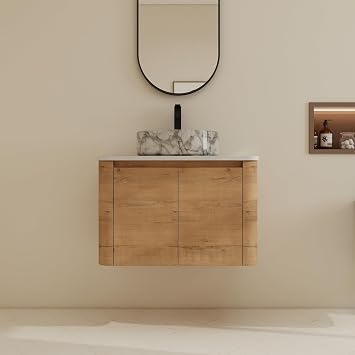 30 Inch Floating Vanity with Sink, 30 Wall Mounted Bathroom Vanity Set for Small Bathrooms Soft-Close Door & Hidden Handle, Pre-Drilled Grey Ceramic Basin, BVH12330IMO-QQ