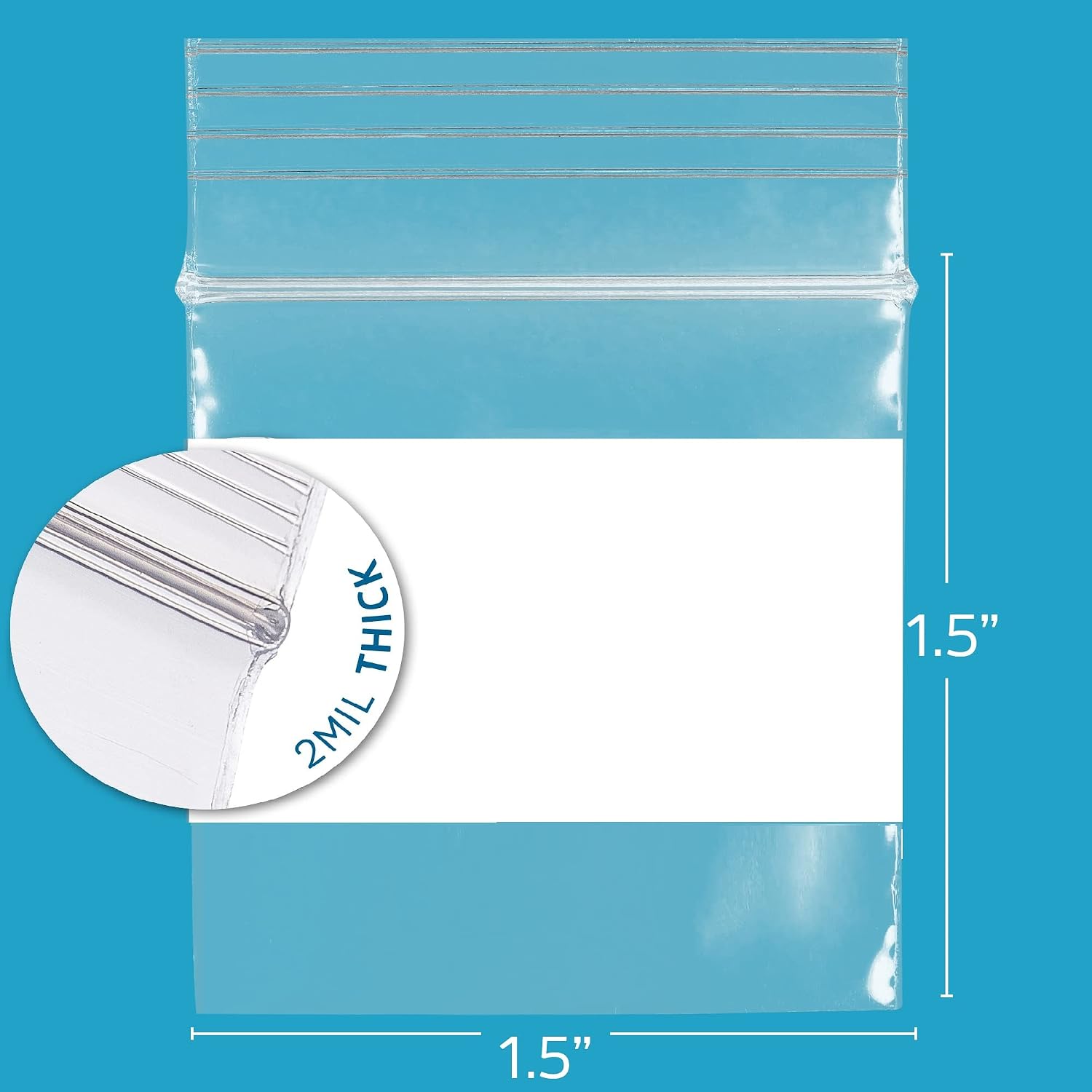 1.5" x 1.5" Mini Zip Bags, 200 Pack, Clear Plastic Reclosable Tiny Zipper Baggies with White Block for Writing, 2.5 Mil, for Packaging & Storing Jewelry, Pills, Beads & Seeds - GPI image 2