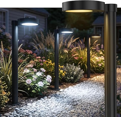 Solar Pathway Lights Outdoor, 4 Pack Solar Walkway Lights with Brightness Adjustable, 2 Color Modes Waterproof Outdoor Solar Light for Garden Yard Driveway Landscape Patio Lawn