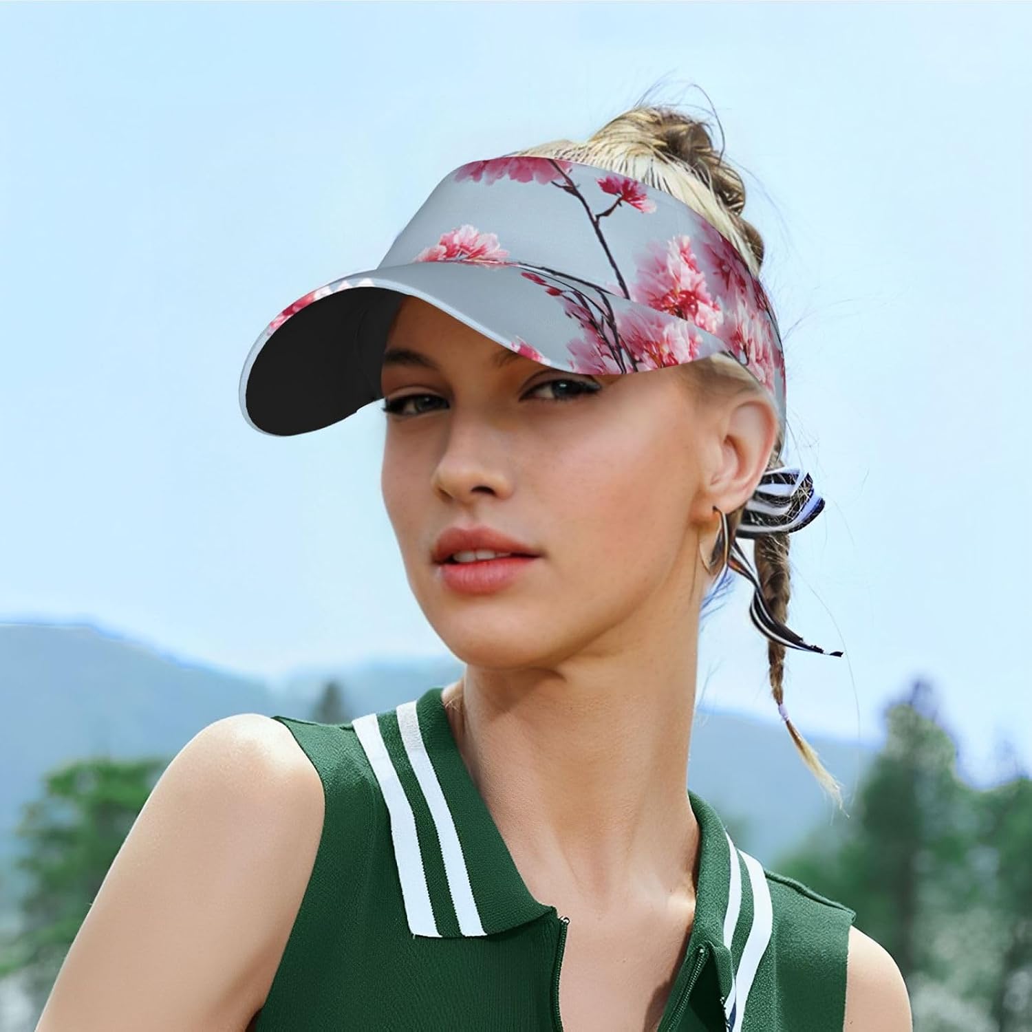 (Cherry Blossoms) Adult Sun Visor Hat Adjustable Open Top Sports Cap Breathable for Men Women Beach Vacation Essentials
