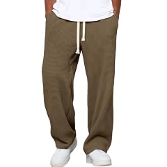 Wide Leg Sweatpants Men Baggy Drawstring Elastic Waist Textured Waffle Sweatpants Athletic Joggers with Pcokets