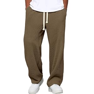 Wide Leg Sweatpants Men Baggy Drawstring Elastic Waist Textured Waffle Sweatpants Athletic Joggers with Pcokets