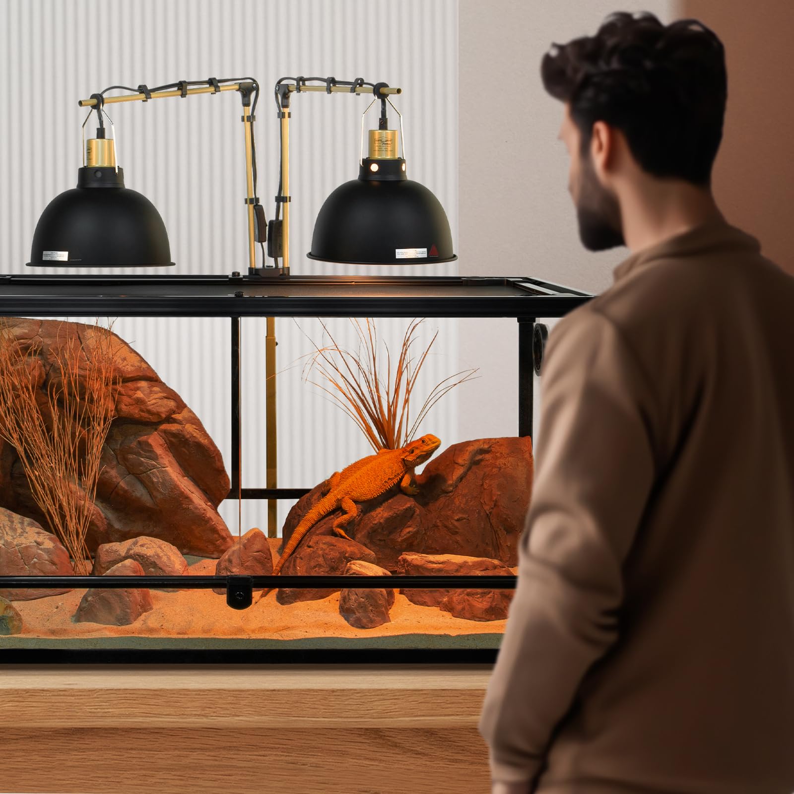 Supporto per lampada a doppio rettile in metallo, 45,2 - 91,9 cm, regolabile, altezza regolabile, supporto retrattile per luce rettile, acquario e terrario, per tartarughe drago barbuto