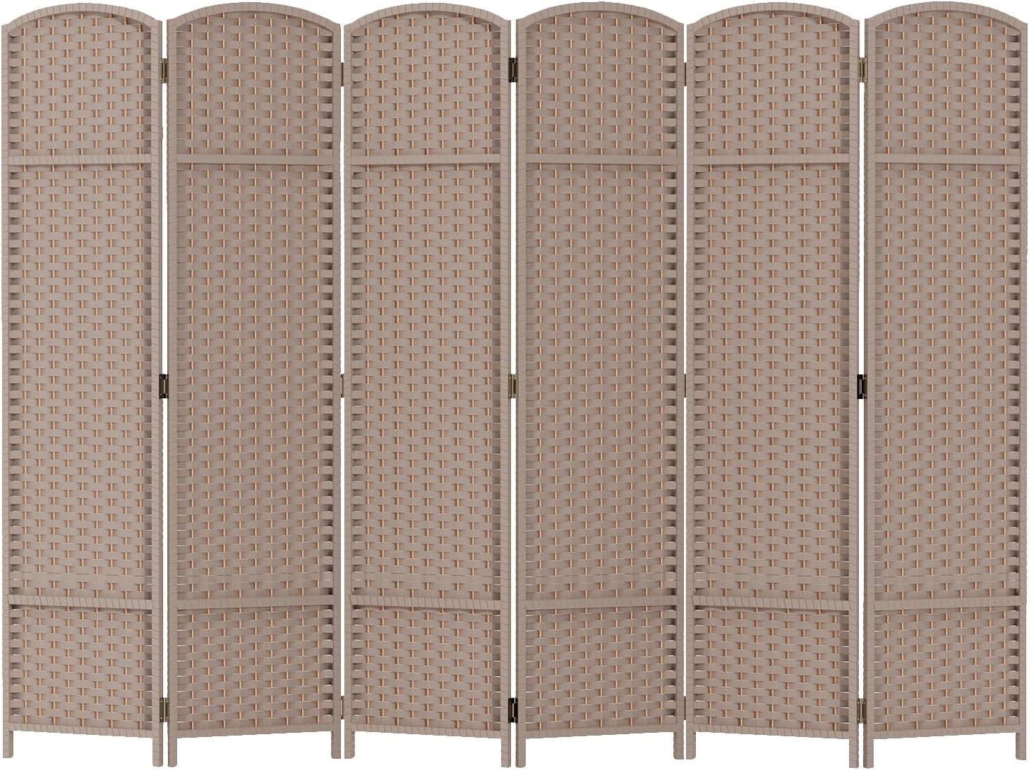 Room Divider 6 Panel Screen 5.6 Ft Tall Partition Room Dividers Beige Privacy Screens Folding Room Separation Free Standing Waterproof Wood Frame Wall Divider Beige 6 Panel