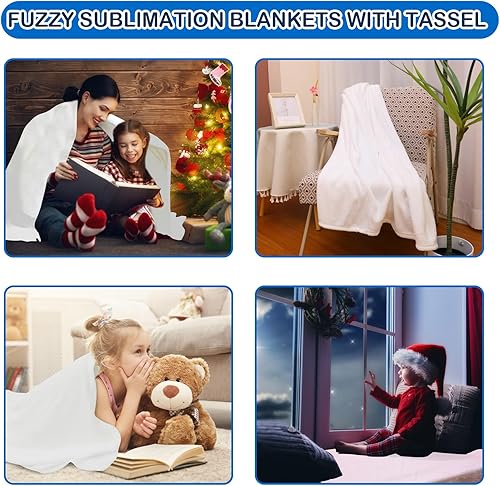 Miniatura 6 de Preboun 6 mantas de sublimación de 50 x 60 pulgadas de grosor, mantas de felpa suave y mullida, manta blanca en blanco para bricolaje con un grosor