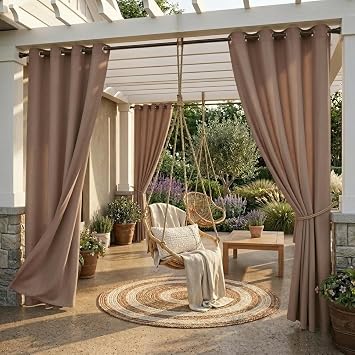 StangH Outdoor Waterproof Curtains for Patio - Light Blocking Thermal Insulated Blackout Windproof Heavy Drapes for Terrace/Pergola/Garden, Mocha, W52 x L84 inches, 1 Panel