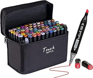 80 Colours Art Marker, Colouring Pens Alcohol Markers Dual Tip Art Pens for Kids Adult Beginner, Permanent Marker with a Carrying Case for Painting, Highlighting, Sketching, Drawing, Colouring Black