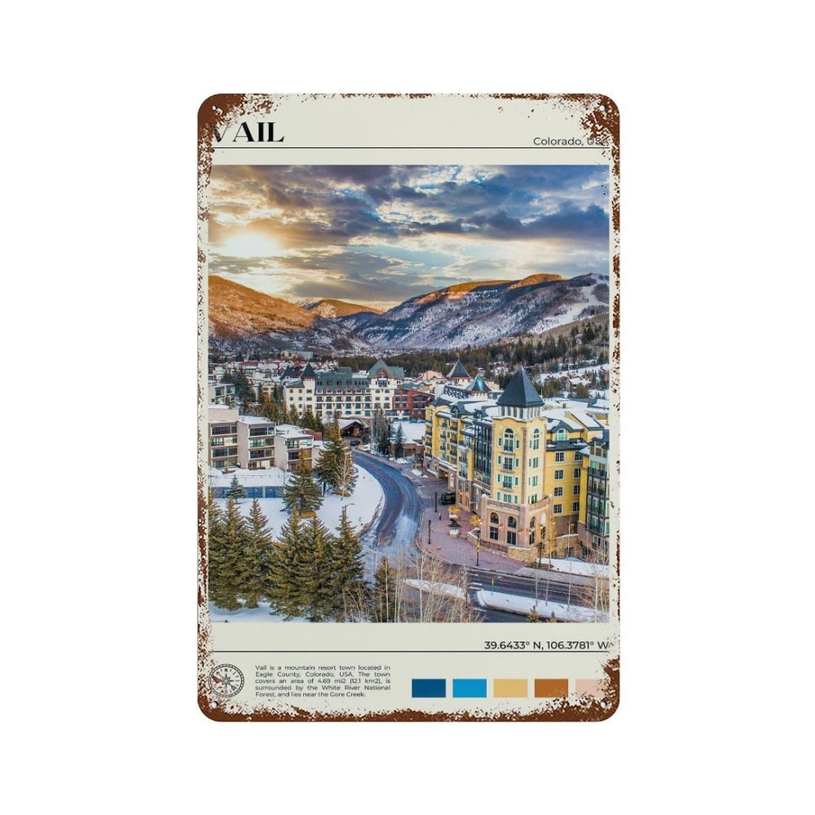 xiaoxiaoshen Real Photo Vail Decor Colorado USA Wall Decor Art Metal Tin Poster Modern Home Decor Art Home Bar Shop Decorations Vintage Sign 30x20cm
