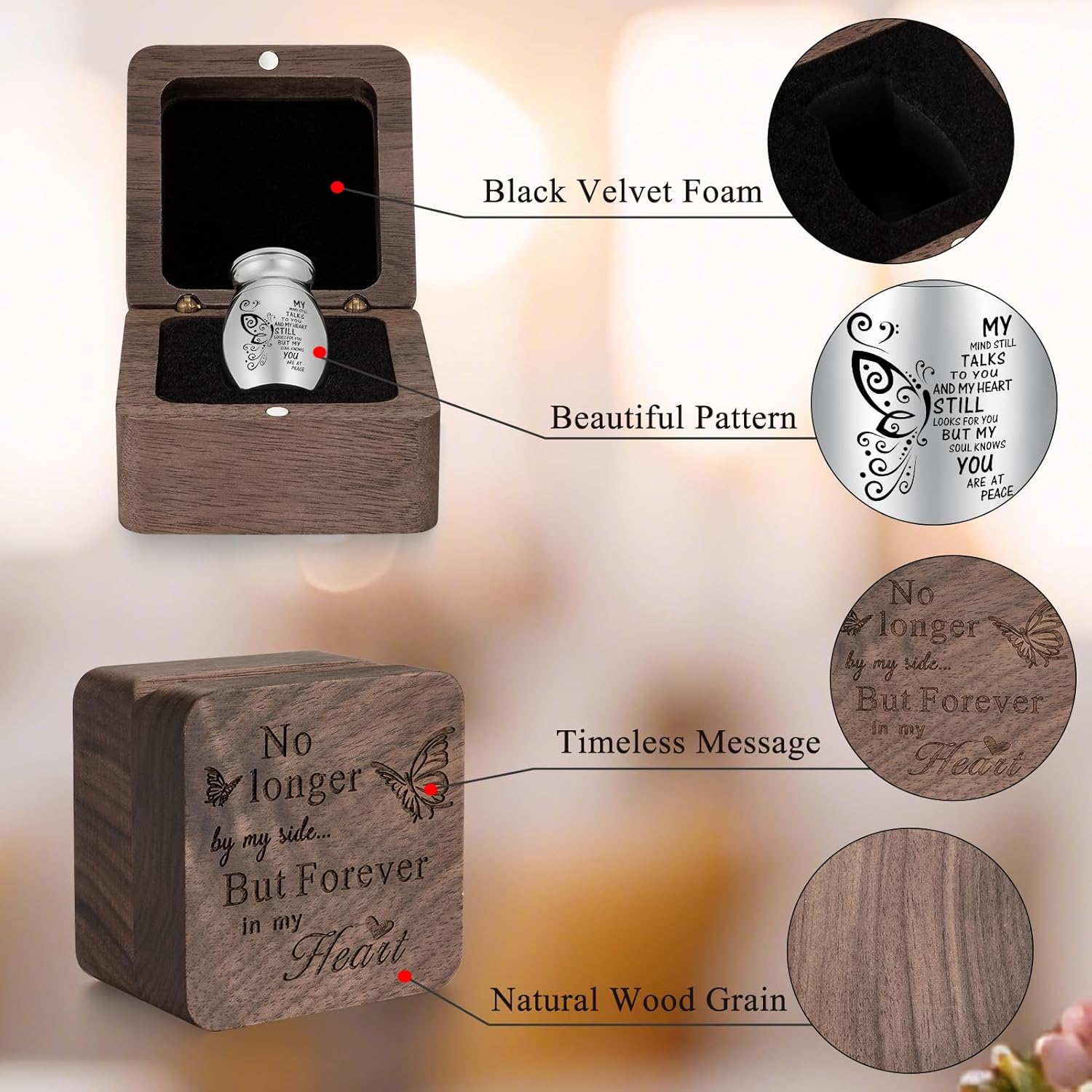 SOITIS Engraving Small Urns for Human Ashes Keepsake 1.2 Inches Stainless Steel Mini Urns for Ash Square Box Tiny Cremation Urns for Women Men Funeral Keepsake Urn